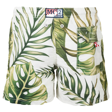 Jean Jumbo Leaves Green/Off White Boys Swimshorts - Boys Swim Shorts