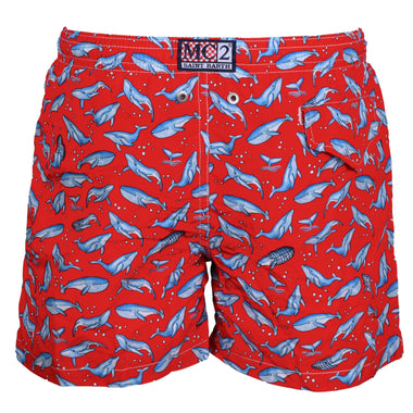 Jean Lighting Net Whale Red Boys Swimshorts - Swim Shorts
