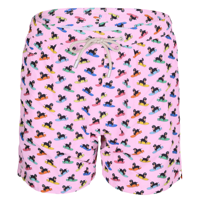 Lighting Micro Basset Dog Surfing Pink Mens Swimshorts