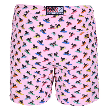Lighting Micro Basset Dog Surfing Pink Mens Swimshorts - Men’s Swim Shorts