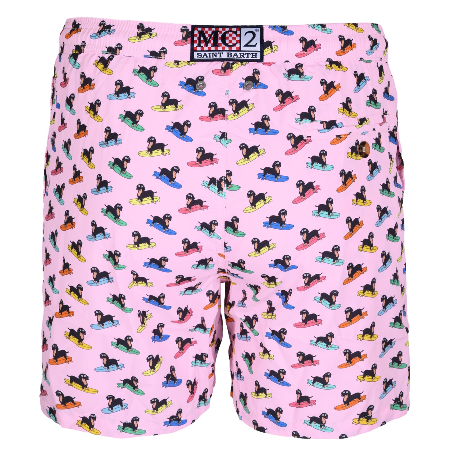 Load image into Gallery viewer, Lighting Micro Basset Dog Surfing Pink Mens Swimshorts - Men’s Swim Shorts
