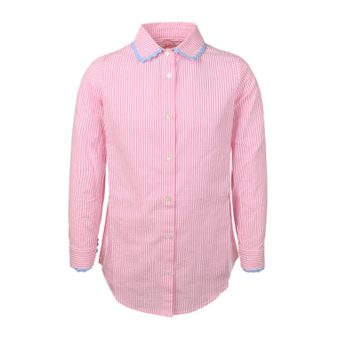Mini Brigitte Shirt Seersucker Stripes Pink - Girls Top