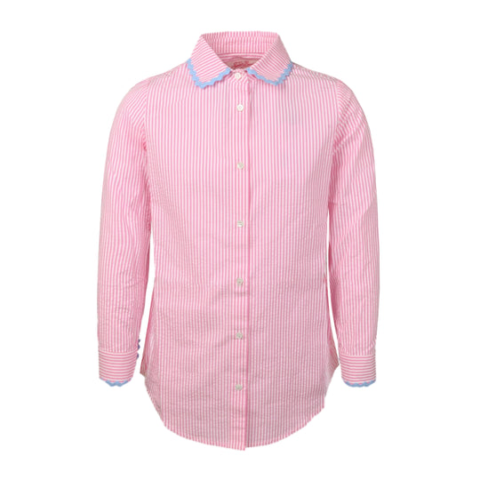 Mini Brigitte Shirt Seersucker Stripes Pink - Girls Top