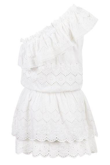 Bree One Shoulder Ruffle Dress White