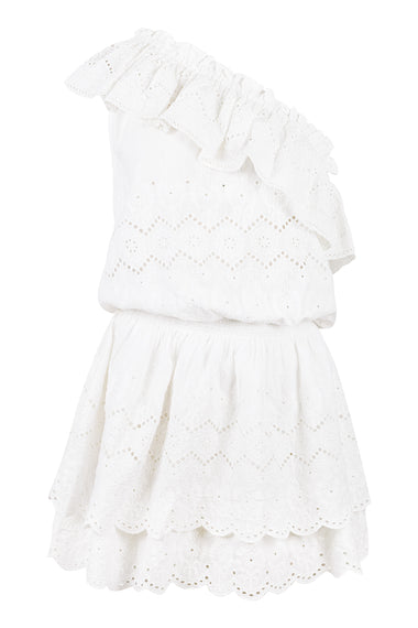 Bree One Shoulder Ruffle Dress White