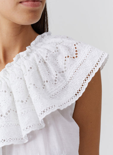 Bree One Shoulder Ruffle Dress White