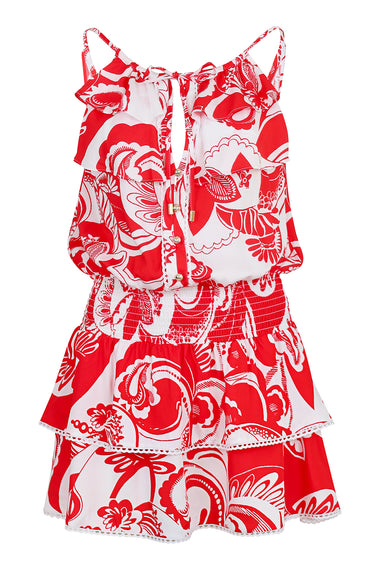 Rosa Tie Neck Tiered Short Dress Floral