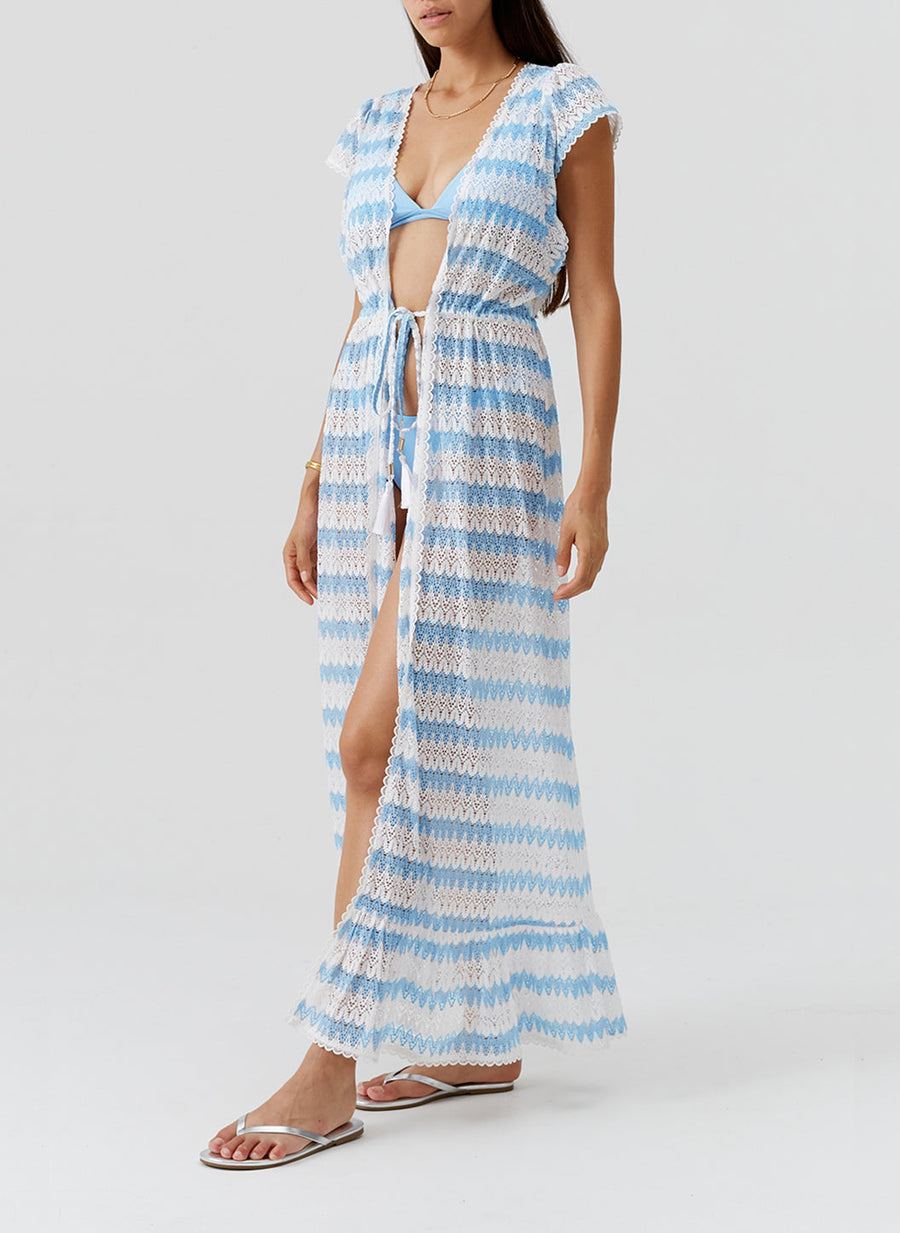 Load image into Gallery viewer, Stevie Long Knit Kaftan White/Oasis
