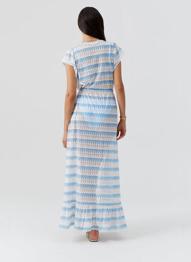 Stevie Long Knit Kaftan White/Oasis