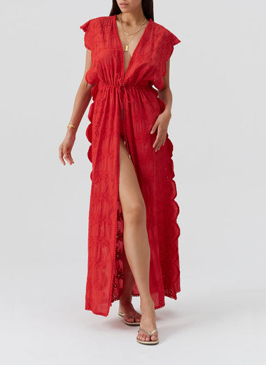 Talitha Long Kaftan Red