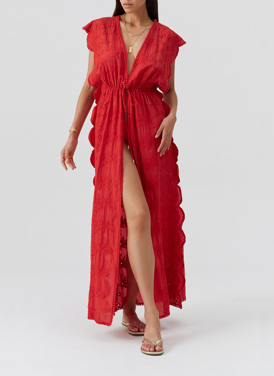 Load image into Gallery viewer, Talitha Long Kaftan Red
