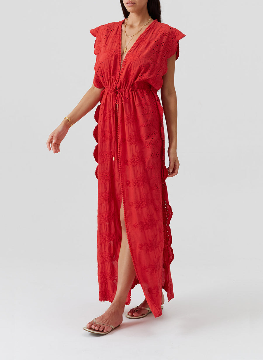 Load image into Gallery viewer, Talitha Long Kaftan Red
