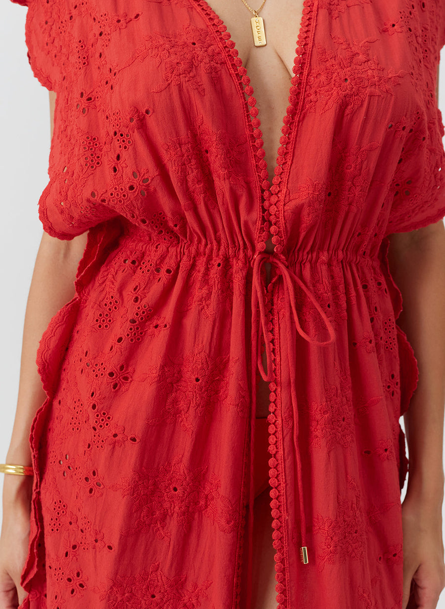 Load image into Gallery viewer, Talitha Long Kaftan Red
