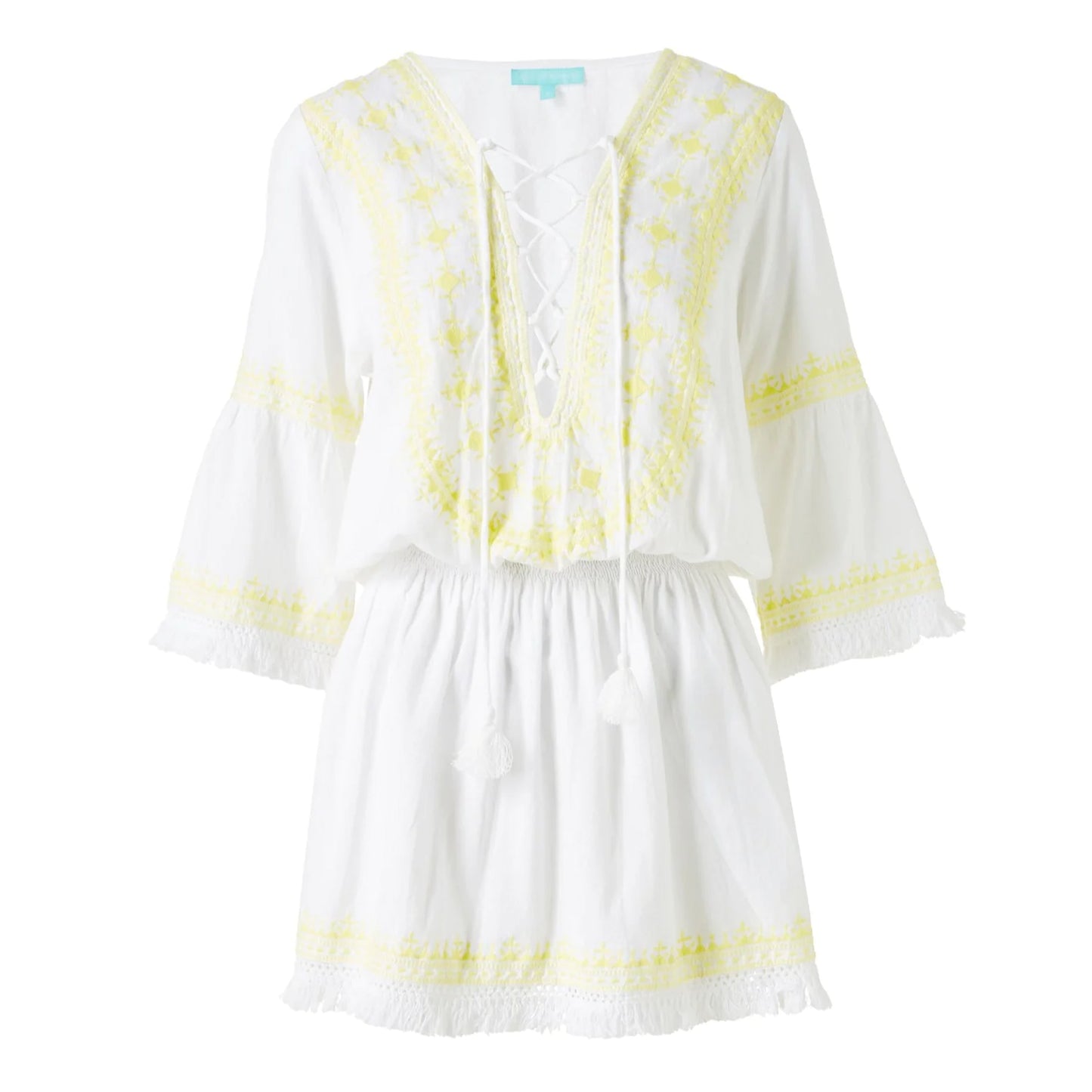 Load image into Gallery viewer, Embroidered Short Dress in White/Yellow - Martina - Cover Up
