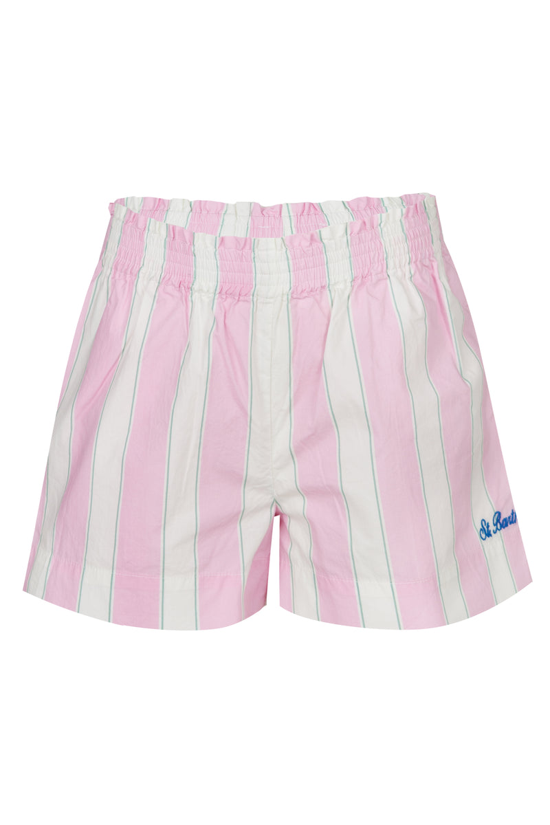 Meave Jr Cotton Shorts With White Pink and Green Stripes