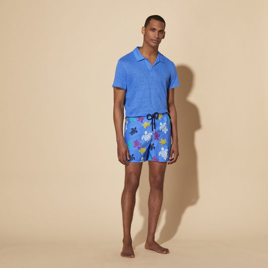 Men Swim Shorts Ronde Des Tortues Multicolore Blue