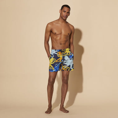 Men Swim Shorts Ultra-Light and Packable Poulpes Aquarelle Navy Blue - Men’s Swim Shorts