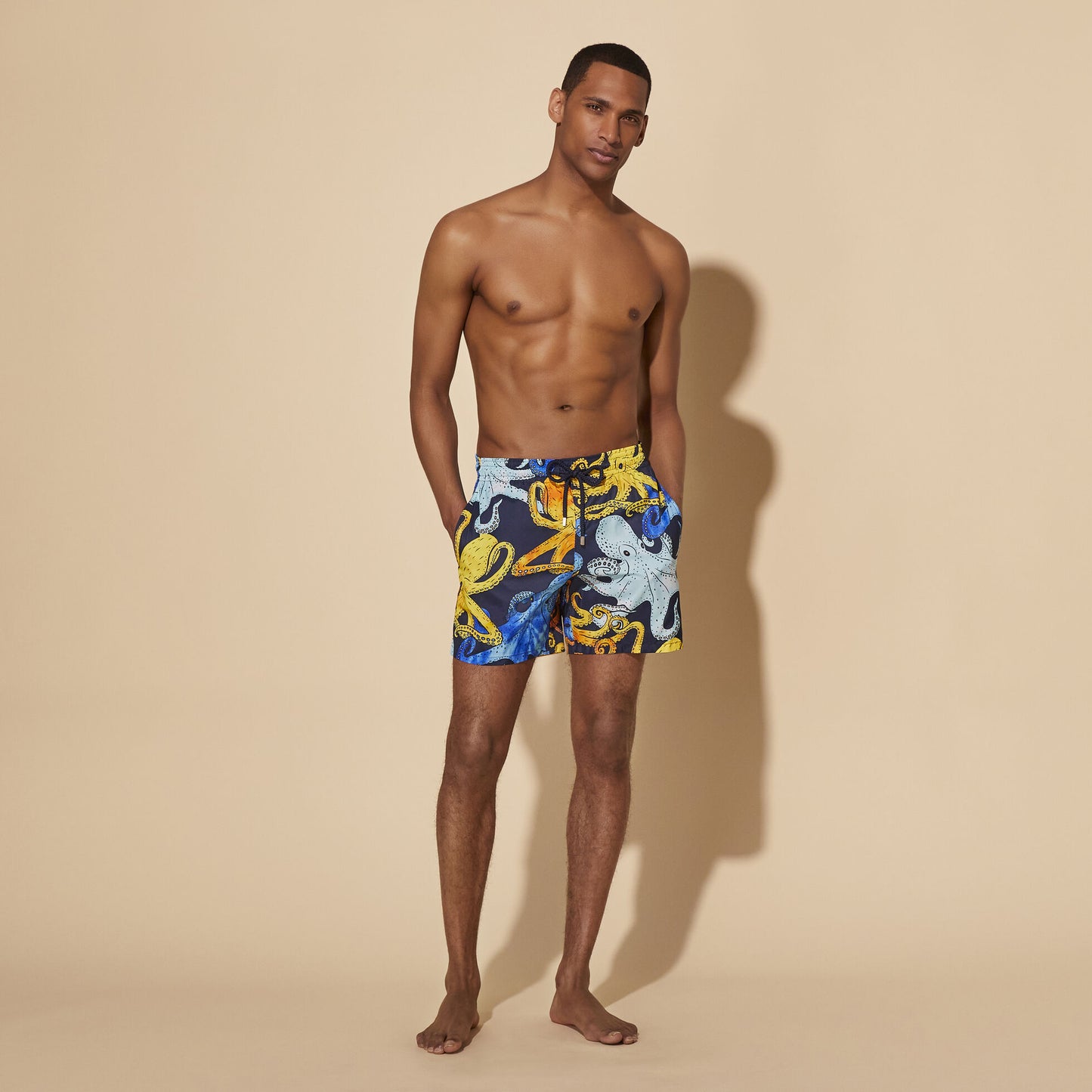 Load image into Gallery viewer, Men Swim Shorts Ultra-Light and Packable Poulpes Aquarelle Navy Blue - Men’s Swim Shorts
