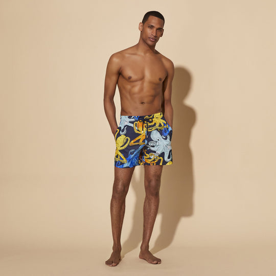 Men Swim Shorts Ultra-Light and Packable Poulpes Aquarelle Navy Blue