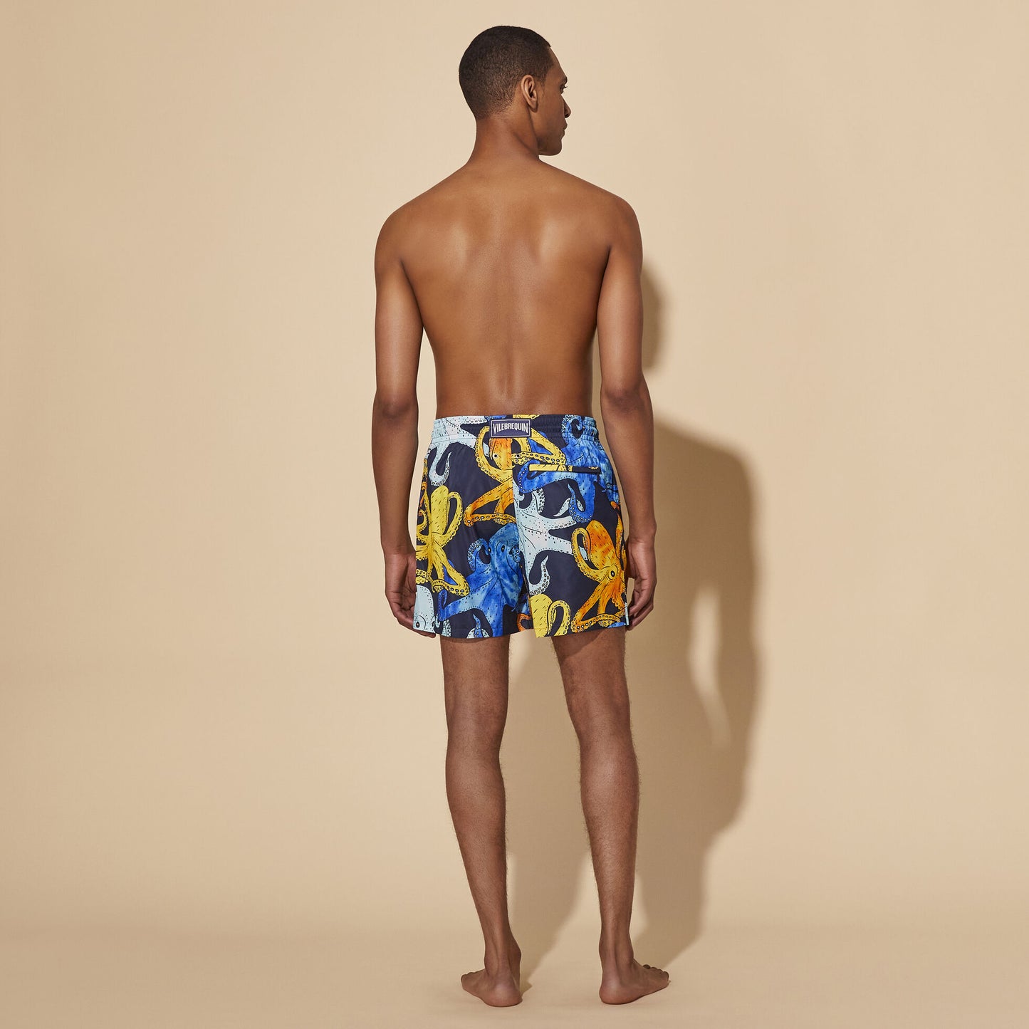 Load image into Gallery viewer, Men Swim Shorts Ultra-Light and Packable Poulpes Aquarelle Navy Blue - Men’s Swim Shorts
