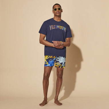 Men Swim Shorts Ultra-Light and Packable Poulpes Aquarelle Navy Blue - Men’s Swim Shorts