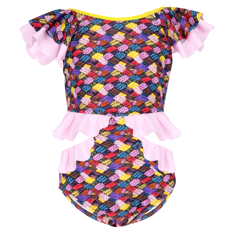 Multi Color Ruffle Swimsuit for Girls