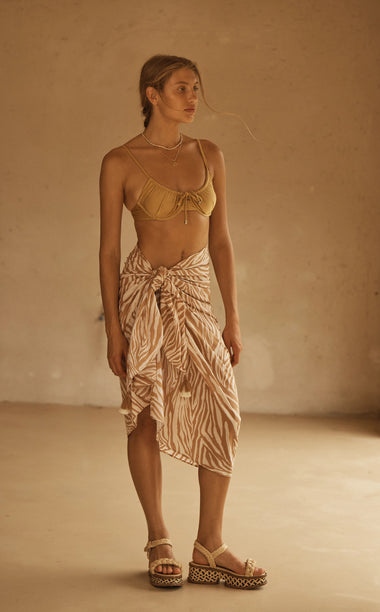 Tasselled Pareo Notae Brown/White - ONE SIZE - Sarong
