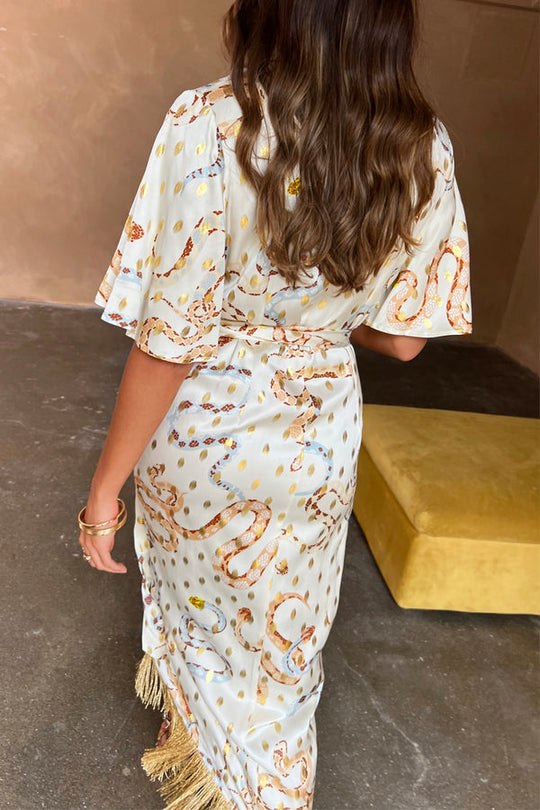 Ivory Snake Ceryes Dress with Gold Foil Ivory Snake Ceryes Dress with Gold Foil