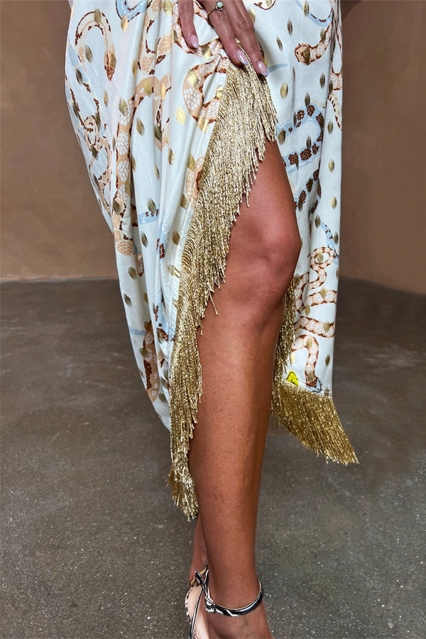 Load image into Gallery viewer, Ivory Snake Ceryes Dress with Gold Foil

