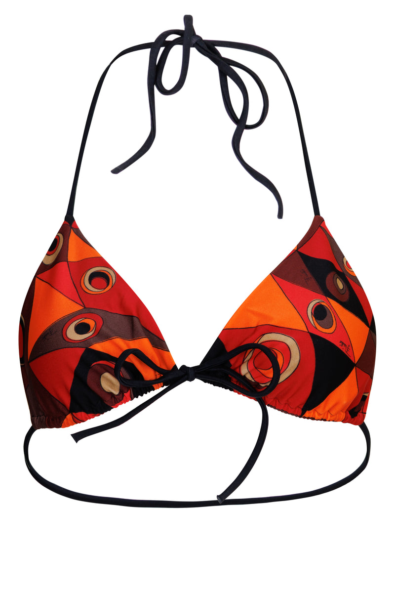 Occhi Print Triangle Bikini Top Orange/Black