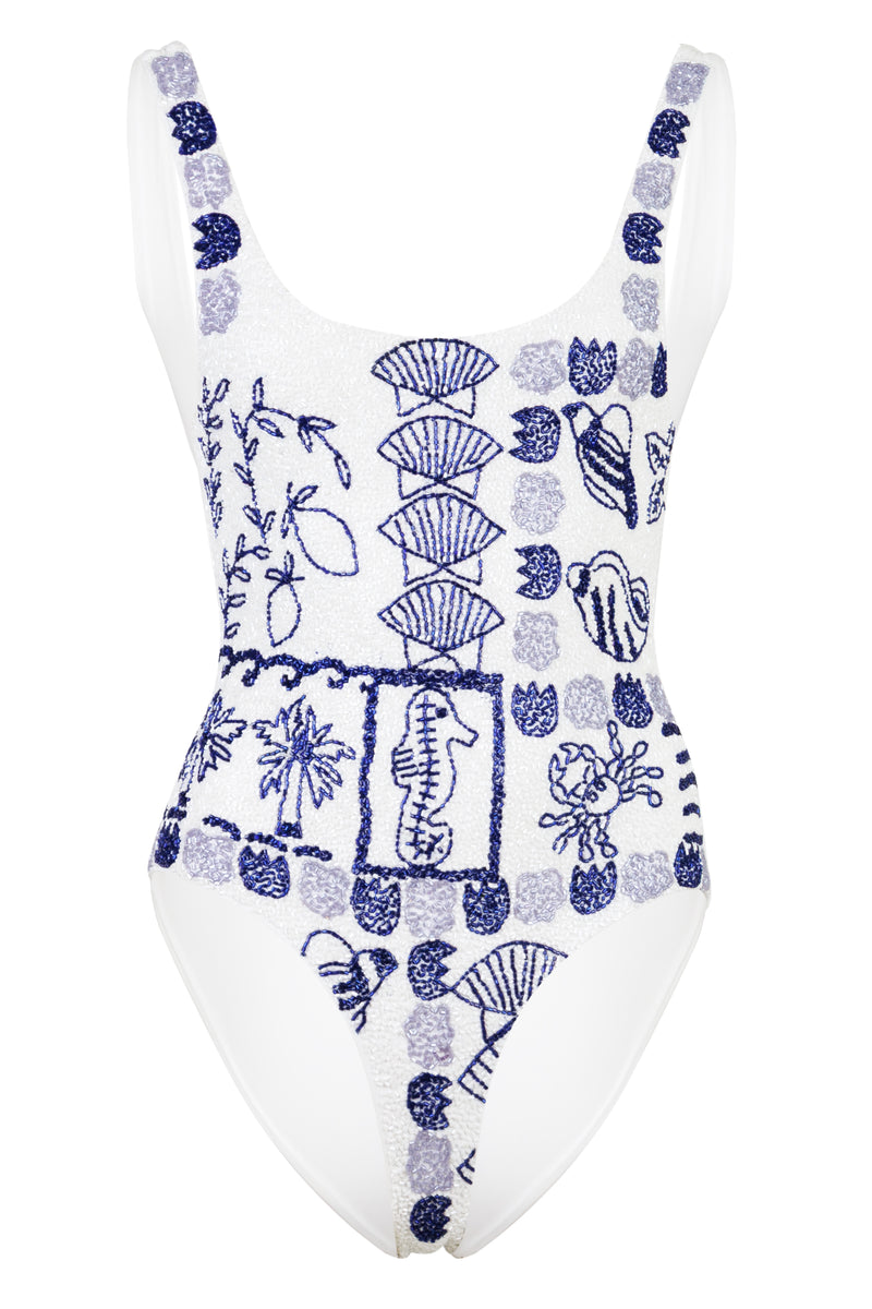 Marie Sea Swimsuit White and Blue