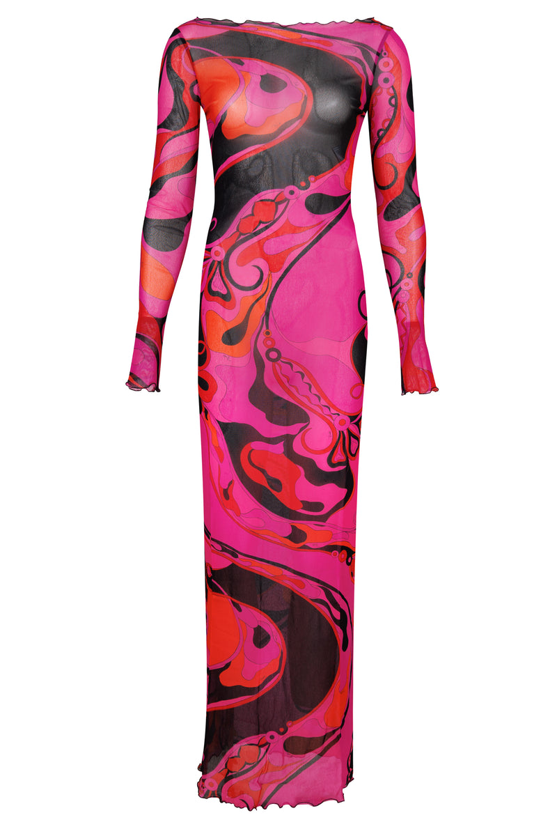 Orchidee Print Tulle Dress Fuchsia/Black