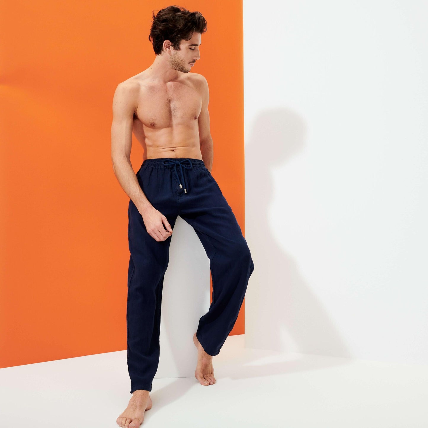 Men Linen Pant Solid Navy Blue - Trousers