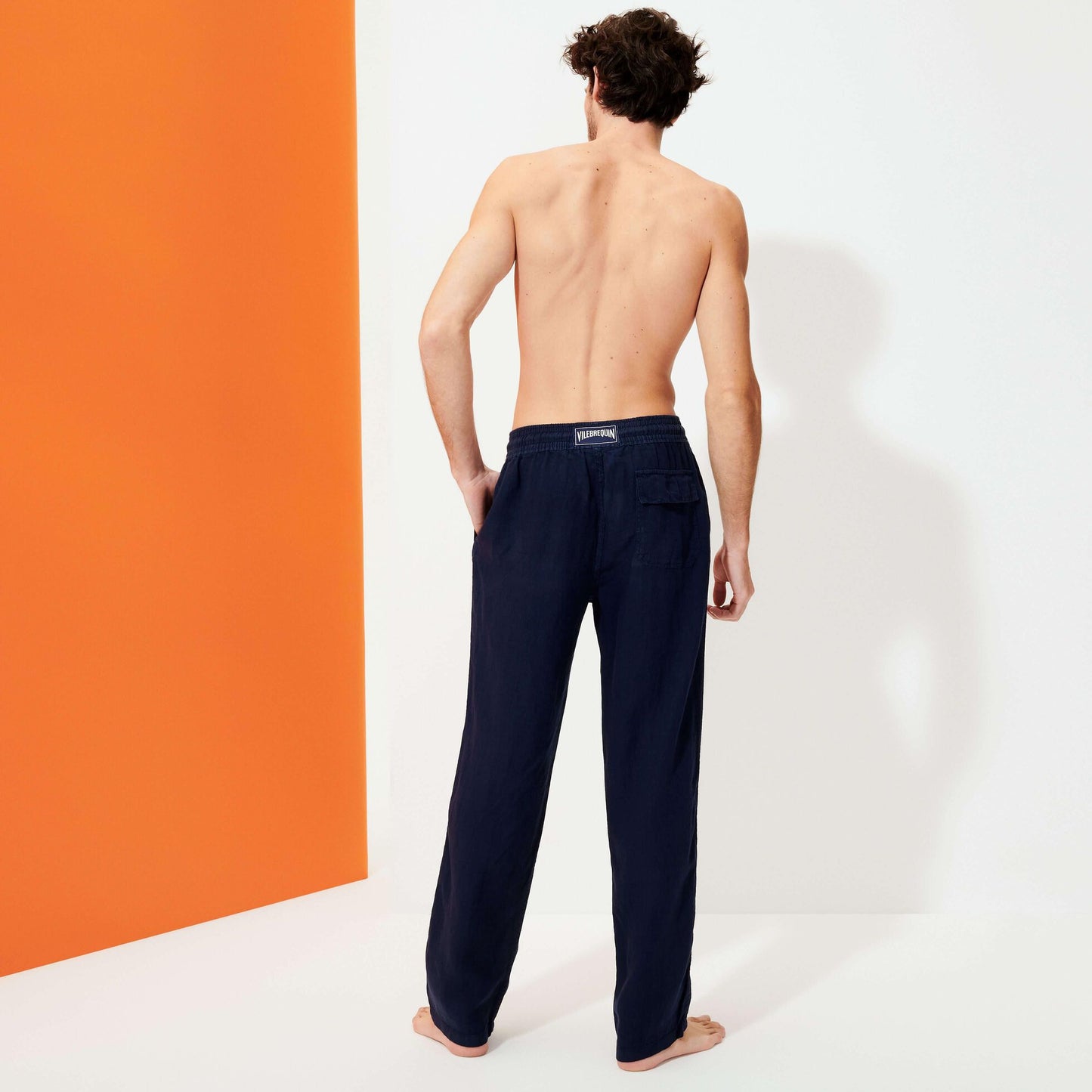 Load image into Gallery viewer, Men Linen Pant Solid Navy Blue - Trousers
