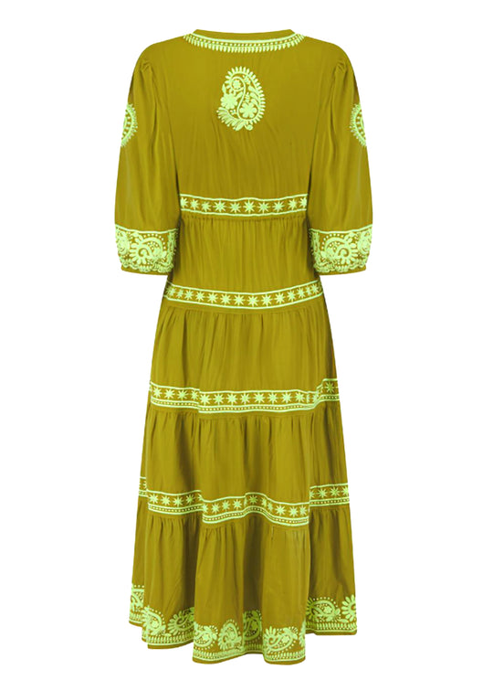 Load image into Gallery viewer, Azul Khaki Lime Maxi Dress - Dress
