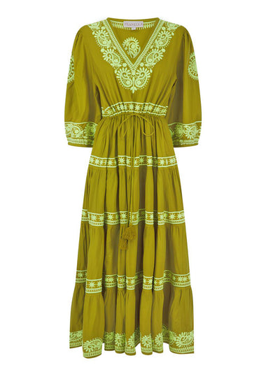 Azul Khaki Lime Maxi Dress - Dress