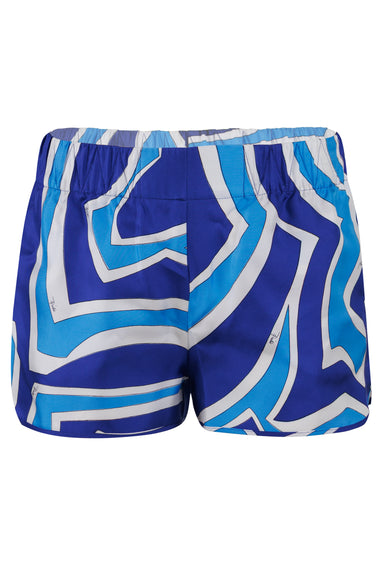 Labirinto Print Silk Shorts Turquoise/Blue