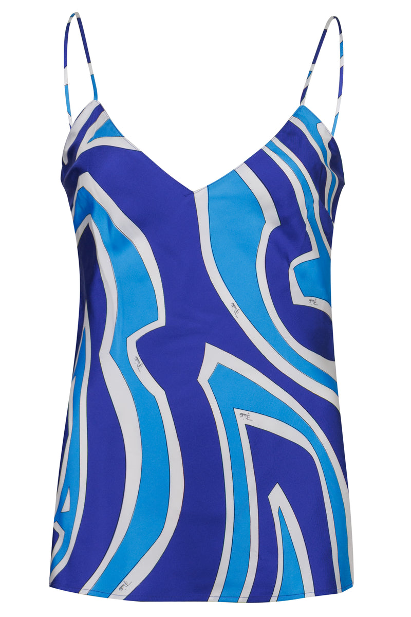 Labirinto Print Silk Top Turquoise/Blue