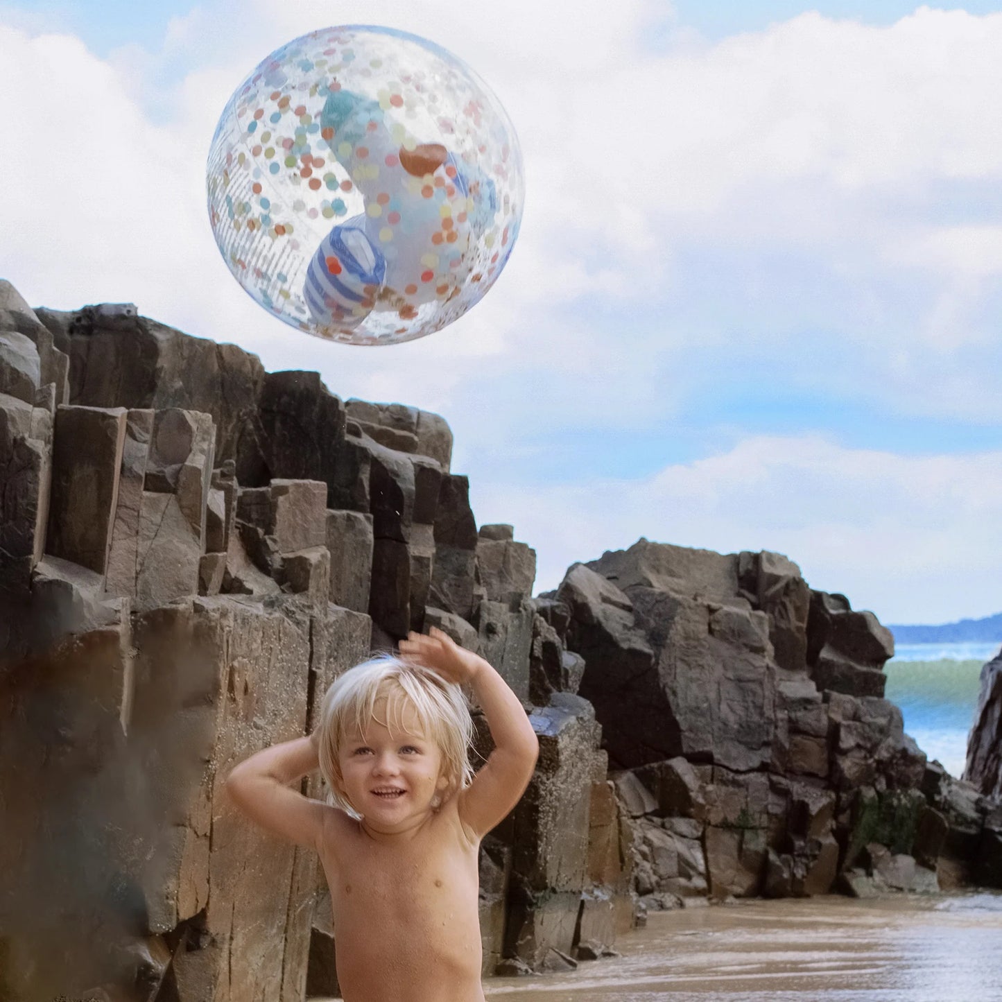 Load image into Gallery viewer, 3D Inflatable Beach Ball Sid the Seagull Blue Stripe - Beach Toy
