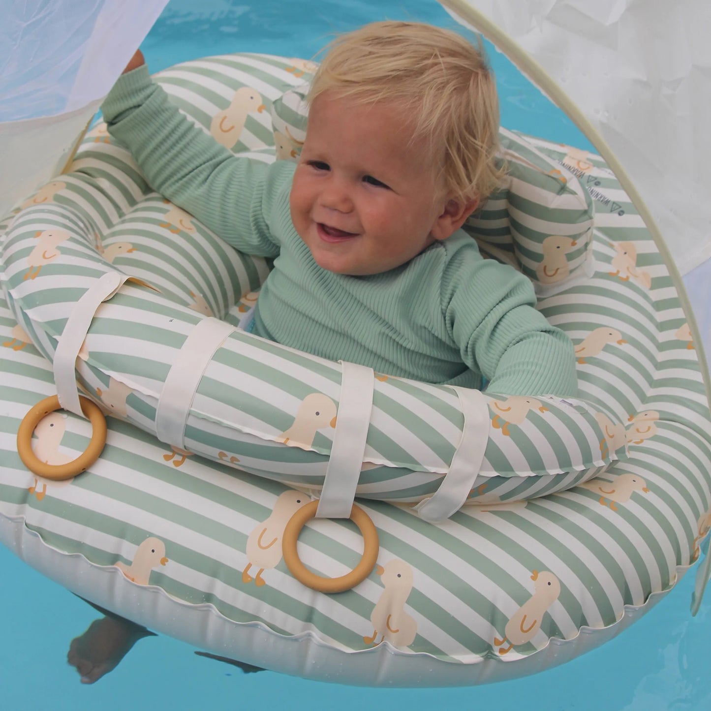 Load image into Gallery viewer, Interactive Baby Float Duck Sage Stripe - Pool Inflatable
