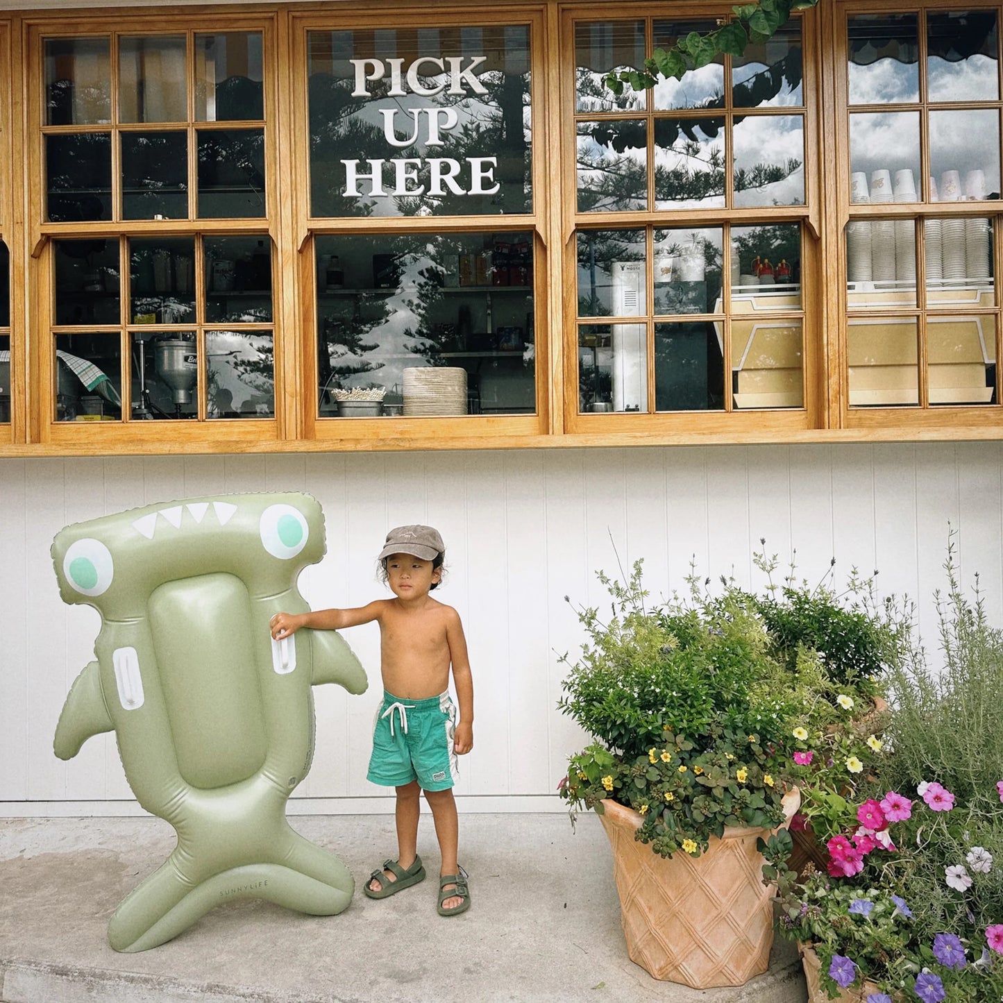 Load image into Gallery viewer, Kids Lie-On Float Salty the Shark Khaki - Pool Inflatable

