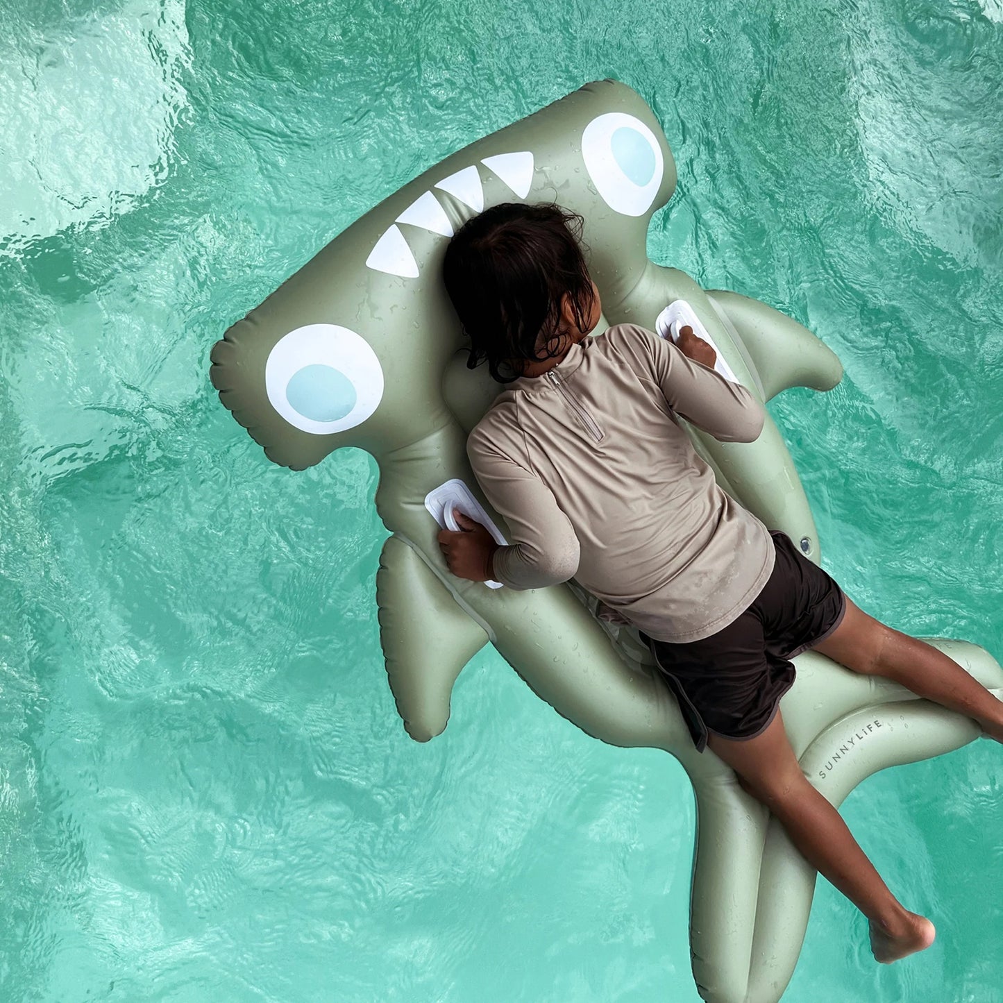 Load image into Gallery viewer, Kids Lie-On Float Salty the Shark Khaki - Pool Inflatable
