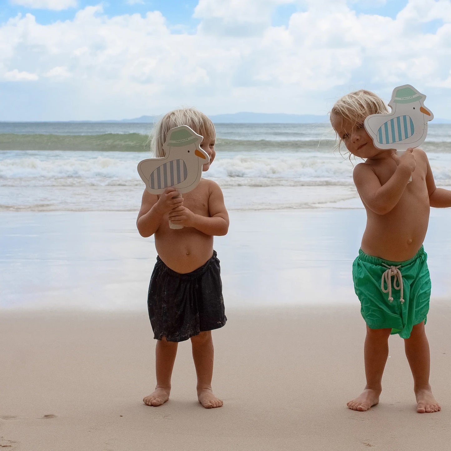 Load image into Gallery viewer, Kids Velcro Beach Bats Sid the Seagull Blue Stripe - Beach Toy
