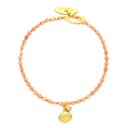 Load image into Gallery viewer, Santani Peach Metal Shell Necklace - Necklace
