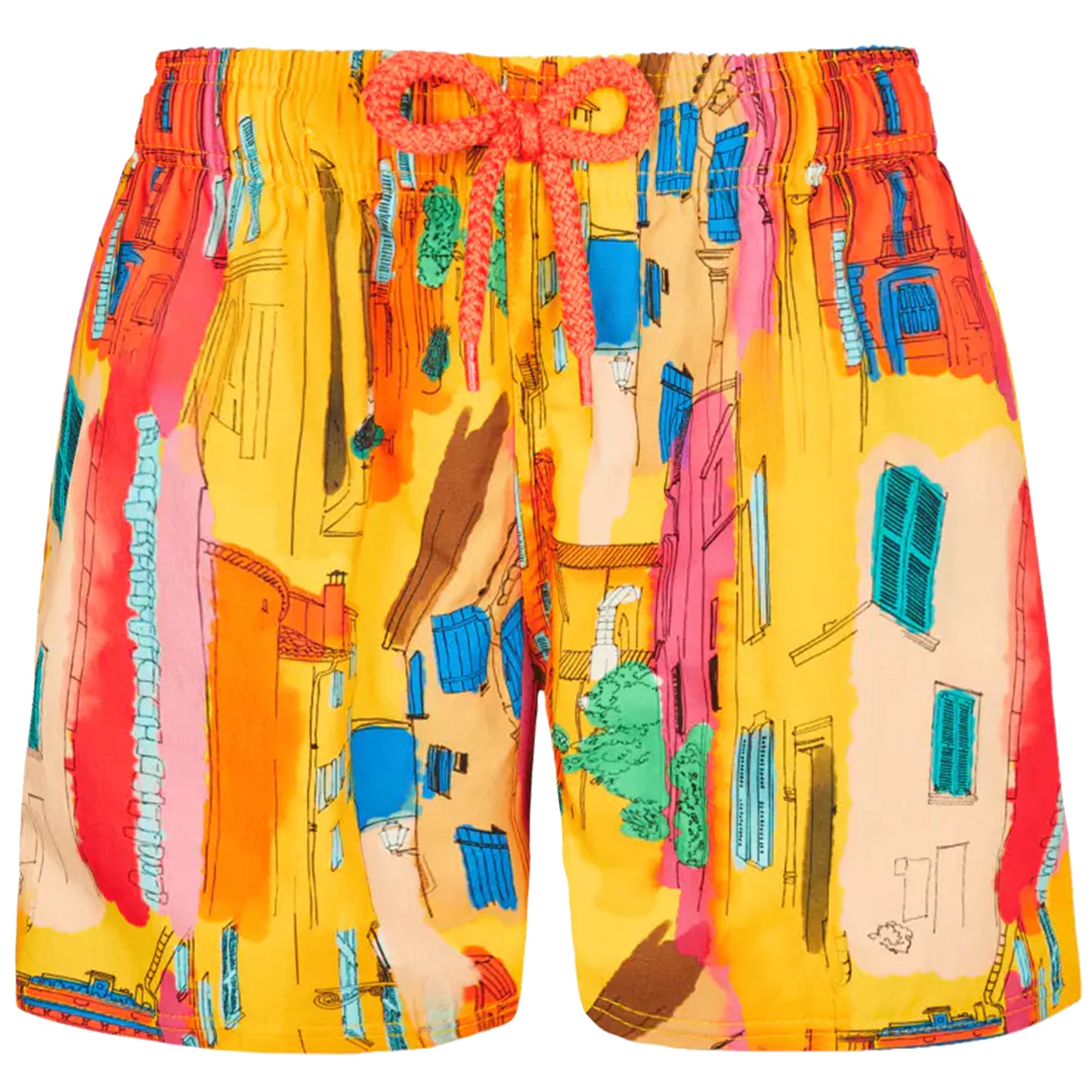 Load image into Gallery viewer, Men Stretch Swim Trunks Sunny Streets - Men’s Swim Shorts
