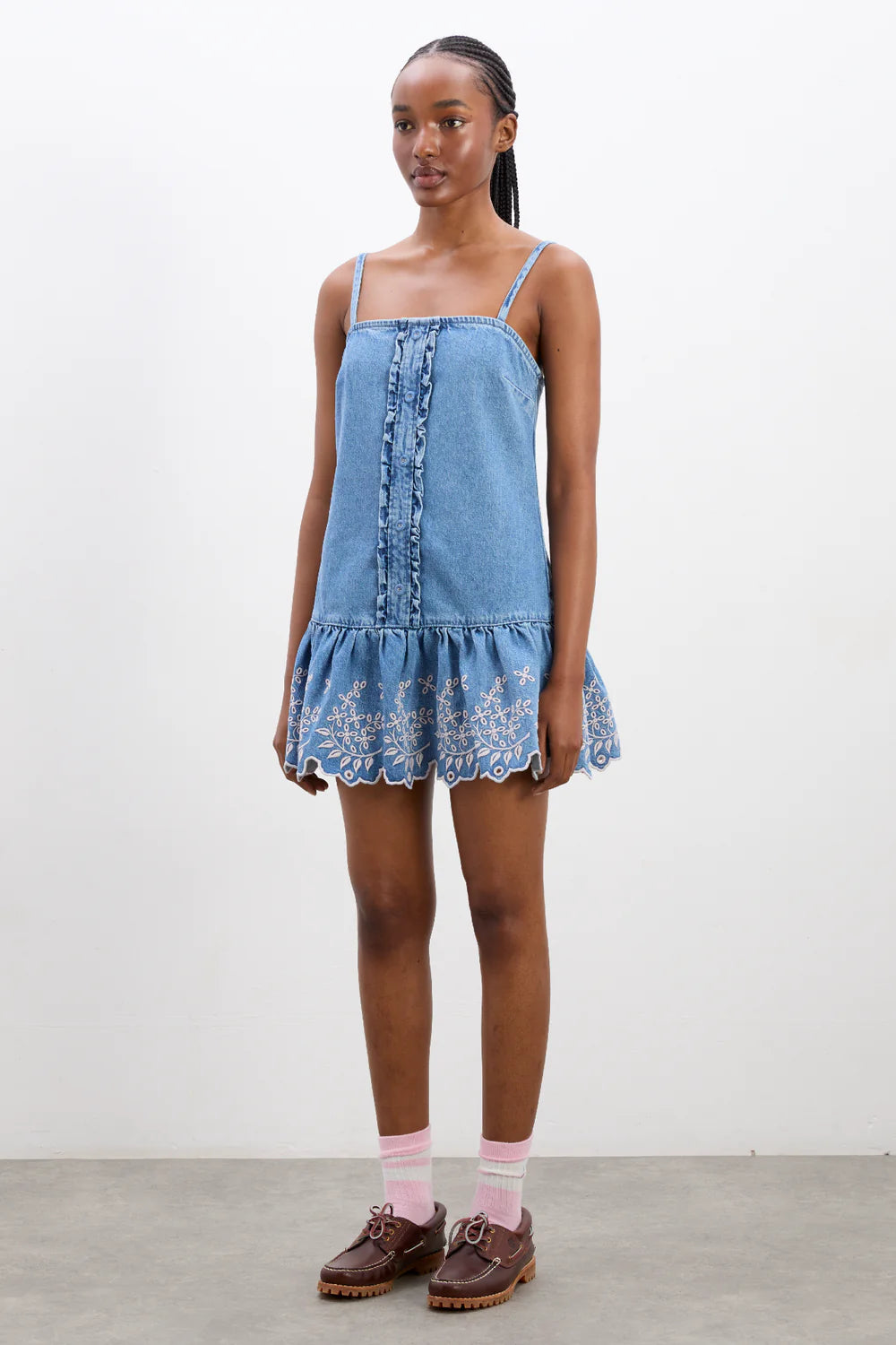 Load image into Gallery viewer, Lana Mini Dress Embroidered Denim
