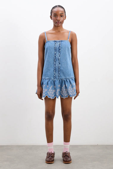 Lana Mini Dress Embroidered Denim