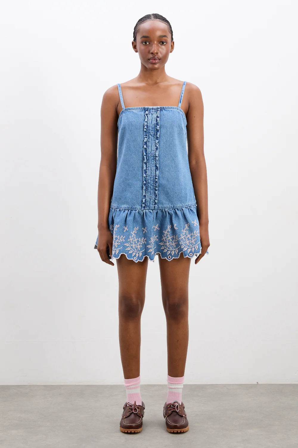 Load image into Gallery viewer, Lana Mini Dress Embroidered Denim

