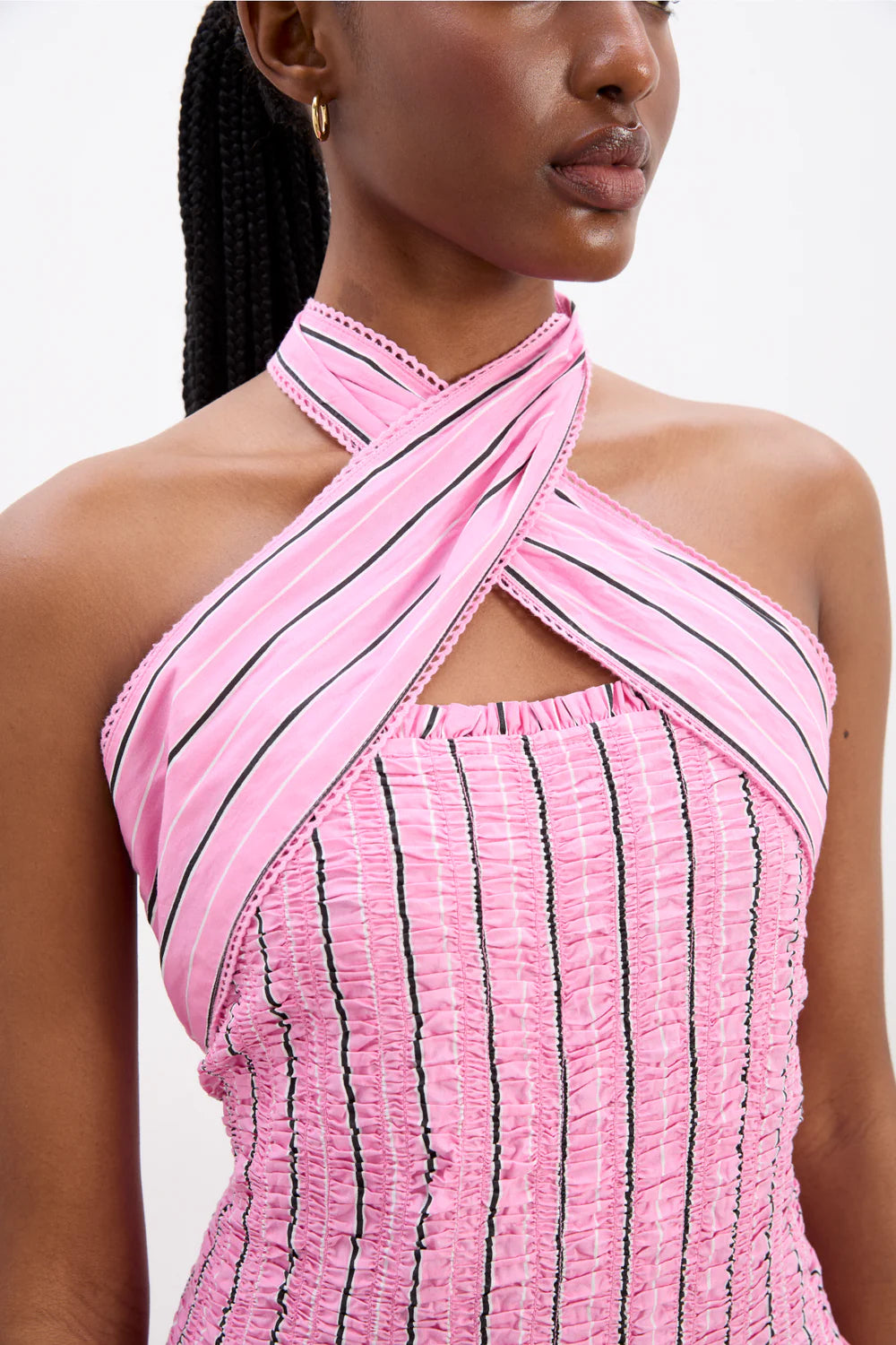 Load image into Gallery viewer, Mia Midi Dress Pink Stripes
