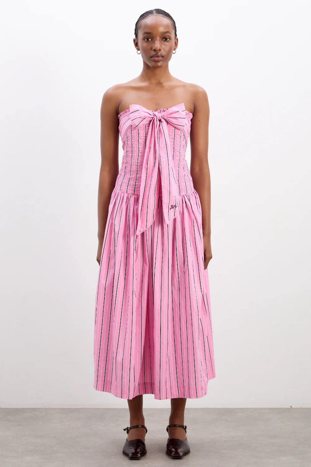 Load image into Gallery viewer, Mia Midi Dress Pink Stripes
